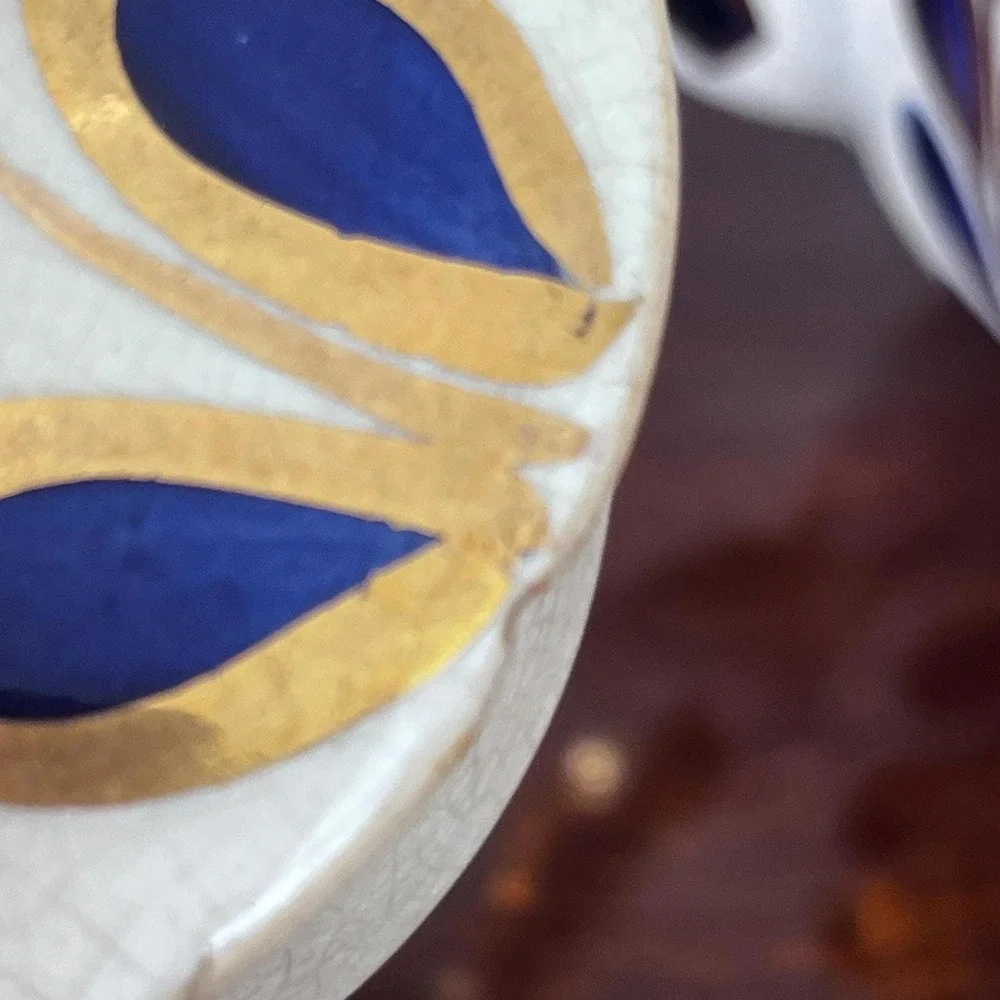 Sudlows Burlesom Gaudy Welsh‎ Tea Pot Cobalt Blue, rust and gold pattern